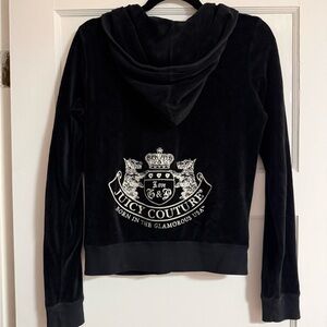 Vintage Juicy Couture Black Velour Hoodie Jacket Size XL